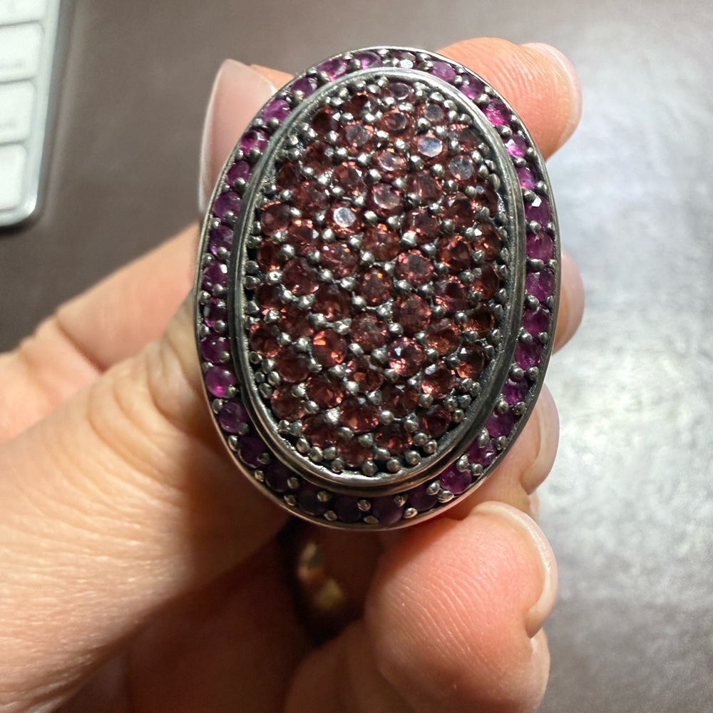 925 Silver Oval Gemstone Statement Ring - image 1